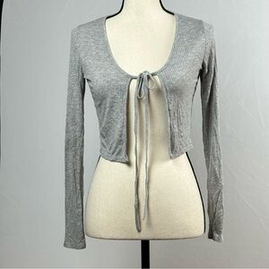 AMABLE vintage front tie grey ribbed cardigan - size medium